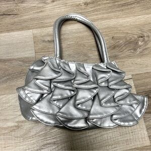 Sondra Roberts Metallic Silver Ruffle Bag